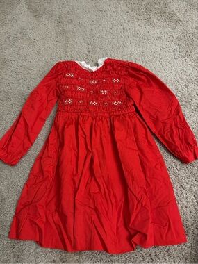 VTG Polly Flinders Red Smocked Dress Embroidery Toddler Size 6 Christmas USA